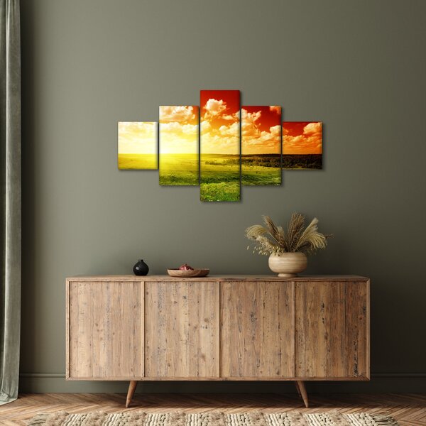 Obraz louky se zářícím sluncem (125x70 cm)