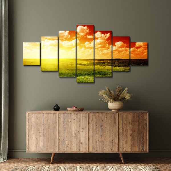 Obraz louky se zářícím sluncem (210x100 cm)