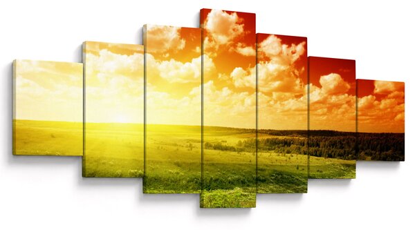 Obraz louky se zářícím sluncem (210x100 cm)