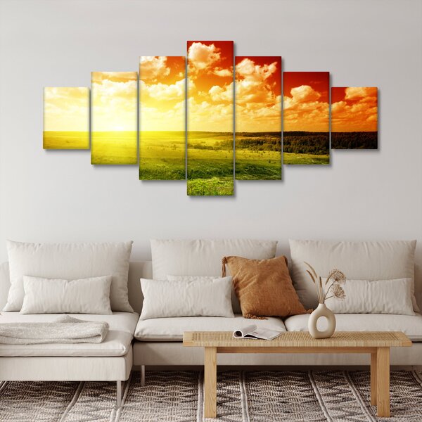 Obraz louky se zářícím sluncem (210x100 cm)
