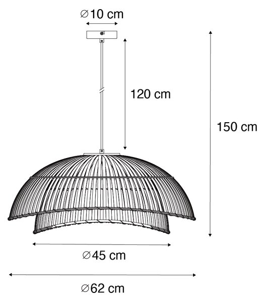 Orientální závěsné svítidlo černé s přírodním bambusovým dekorem 62 cm - Pua