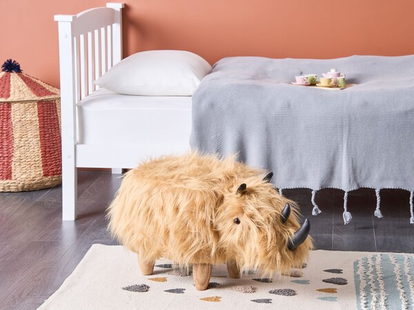 Zvířecí stolička WOOLLY Umělá kožešina Pískově béžová Nosorožec