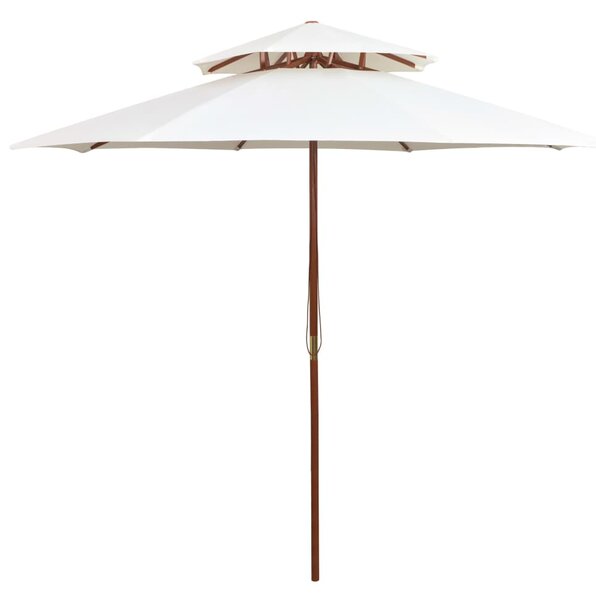 Dvoupatrový slunečník s dřevěnou tyčí, 270x270 cm, krémově bílá