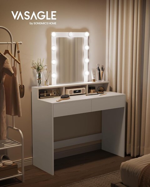 VASAGLE Toaletní stolek s LED osvětlením bílý 100 x 145 x 40 cm