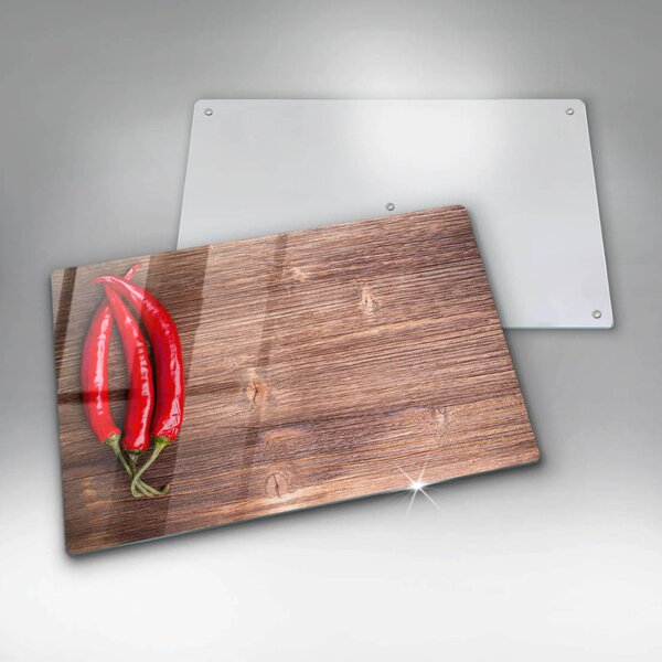 Krájecí prkénko skleněné Chilli papričky na dřevo