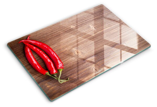 Krájecí prkénko skleněné Chilli papričky na dřevo