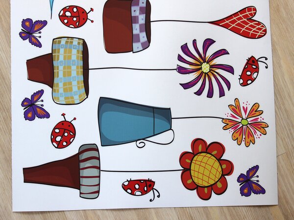 Pestré truhlíky textilní přelepitelné samolepky na zeď arch 45 x 35 cm