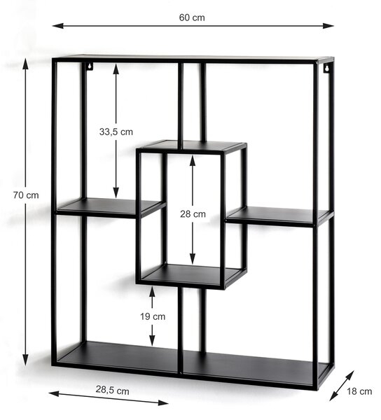 NÁSTĚNNÝ REGÁL, černá, 60/70/18 cm - Online Only regály & police, Online Only