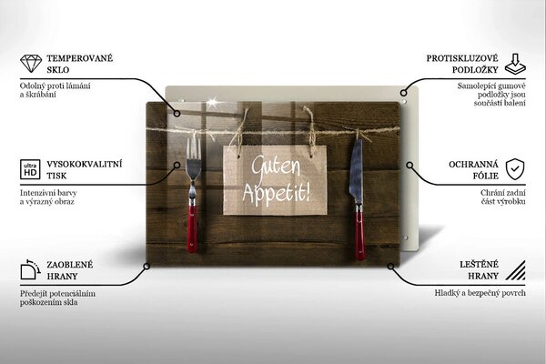 Skleněná deska do kuchyně Guten appetit nápis na deskách