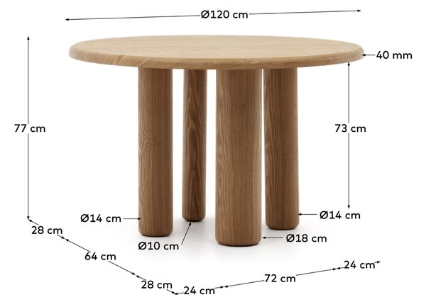 Dřevěný jídelní stůl Kave Home Mailen 120 cm