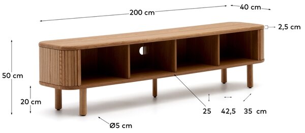 Dřevěný TV stolek Kave Home Mailen 200 x 40 cm