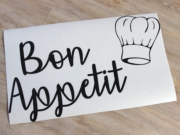Bon Appetit s kuchařskou čepicí samolepka na zeď 50 x 30 cm
