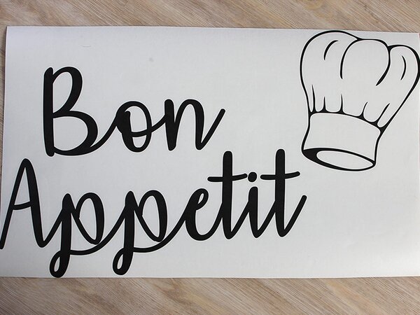 Bon Appetit s kuchařskou čepicí samolepka na zeď 50 x 30 cm