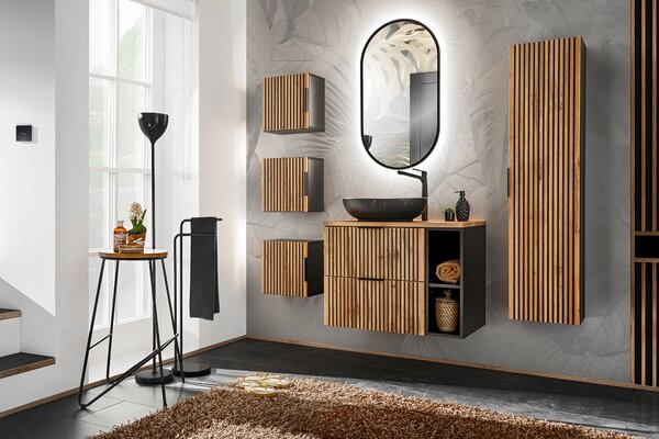 Comad Xilo skříňka 60x46x57 cm pod umyvadlo závěsná černá-dub XILO BLACK WOTAN 82-60-D-2S