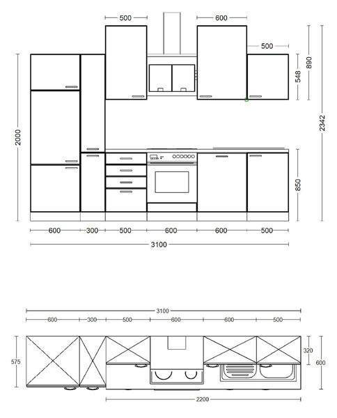 KUCHYŇSKÁ LINKA NANO 310 cm FlexWell - Online Only kuchyňské linky, Online Only