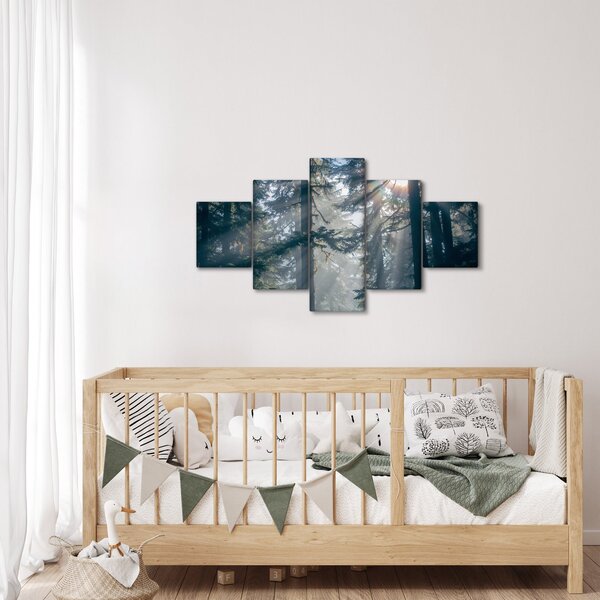 Obraz stromů s průsvitajícím sluncem (125x70 cm)