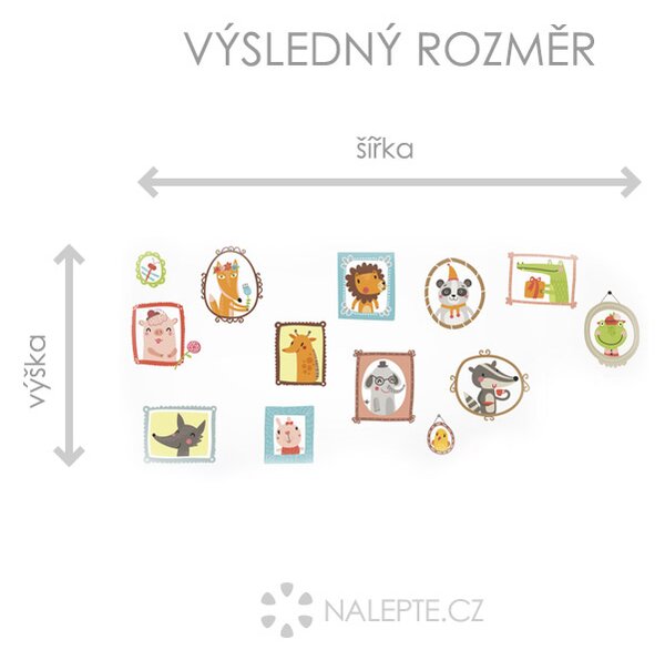 Portréty zvířátek textilní přelepitelné samolepky na zeď arch 45 x 35 cm