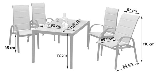 ZAHRADNÍ SESTAVA 5dílné, kov, sklo, textil Gardenson - Online Only zahradní nábytek, Online Only