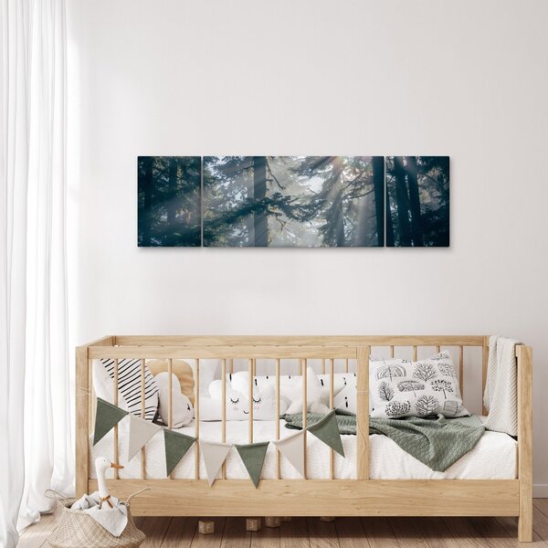 Obraz stromů s průsvitajícím sluncem (170x50 cm)