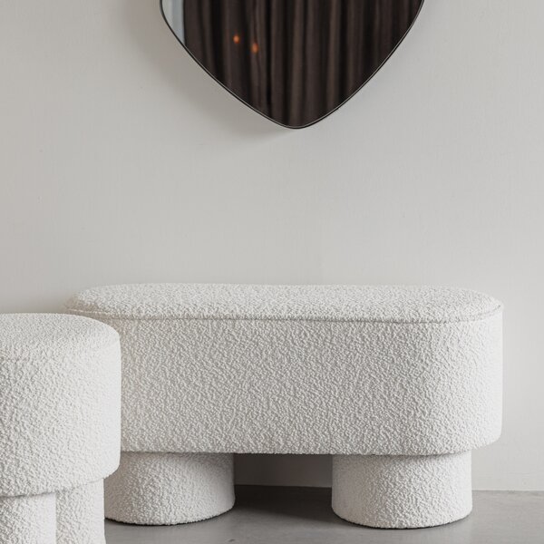White Label Bílá bouclé lavice WLL MARCOS 93 cm