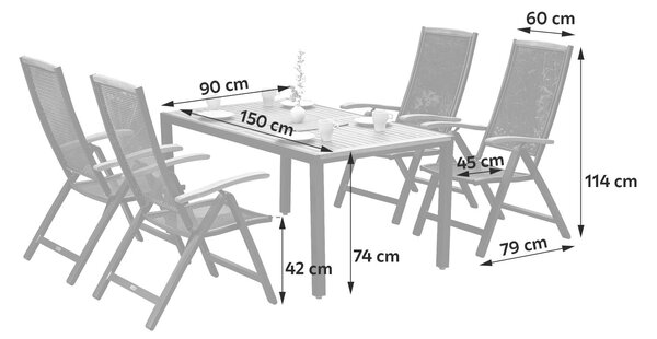 ZAHRADNÍ SESTAVA 5dílné, dřevo, kov Gardenson - Online Only zahradní nábytek, Online Only