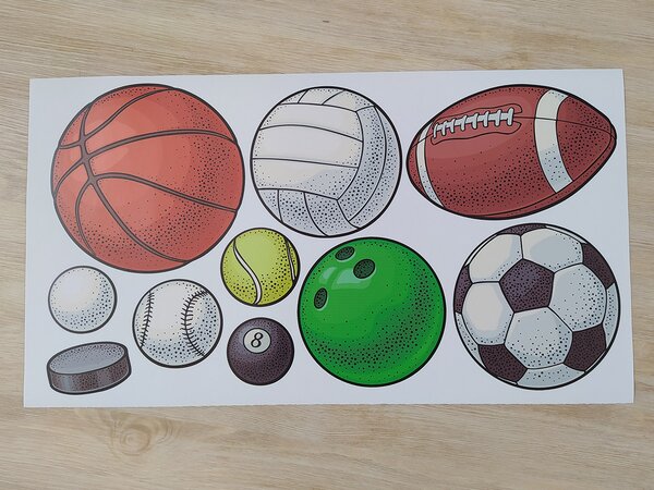Sportovní míče textilní přelepitelné samolepky na zeď arch 75 x 41 cm