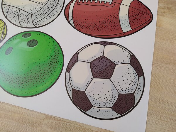 Sportovní míče textilní přelepitelné samolepky na zeď arch 75 x 41 cm