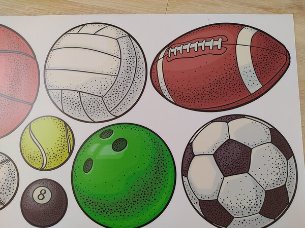 Sportovní míče textilní přelepitelné samolepky na zeď arch 75 x 41 cm