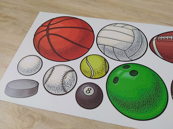 Sportovní míče textilní přelepitelné samolepky na zeď arch 75 x 41 cm