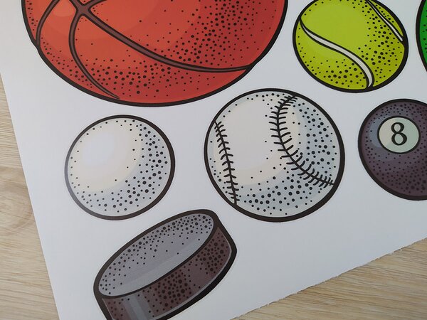 Sportovní míče textilní přelepitelné samolepky na zeď arch 75 x 41 cm