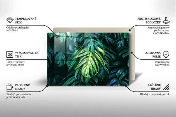 Krájecí prkénko skleněné Divoké monstera listy
