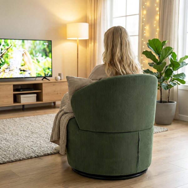 Otočné lounge křeslo HOMCOM se širokým sedákem — moderní čalouněné křeslo s oblým opěradlem a silným polstrováním, manšestr, zelené | Aosom