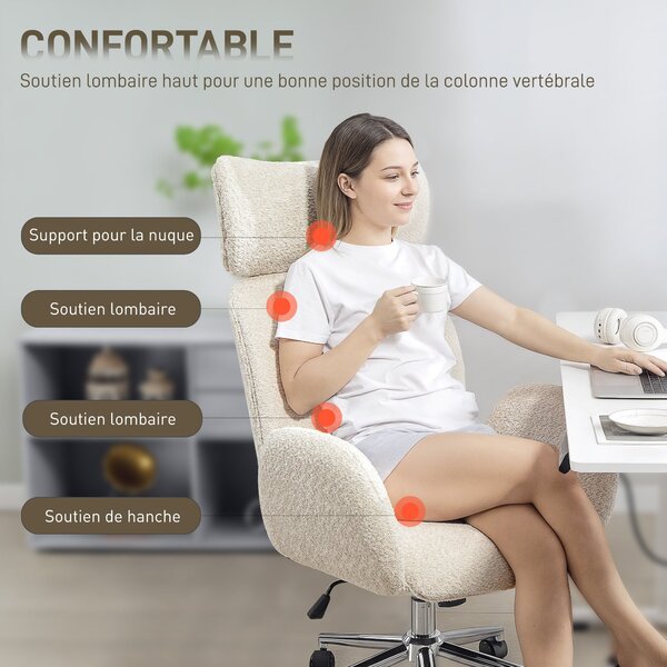 HOMCOM ergonomická kancelářská židle, otočná židle k psacímu stolu s nastavitelnou výškou, opěrkou hlavy, područkami a funkcí náklonu — světle šedá |