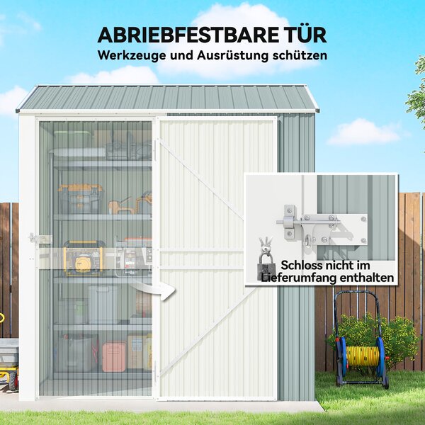Outsunny kovový zahradní domek na nářadí 3,5 m² – vysoký uzamykatelný se štítnou střechou, větráním a rukavicemi v balení, 209 x 177 x 236 cm, světle