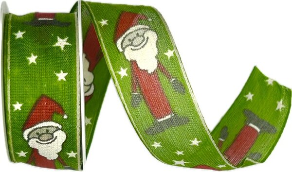 Stuha vánoční bavlněná HAPPY DWARF zelená 25mm x 2,5m (8,-Kč/m)