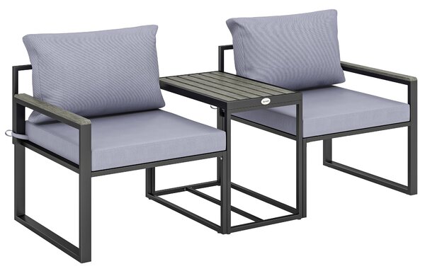 Outsunny 3dílný bistro set na balkon – 2 křesla a stolek s odnímatelnými prodyšnými polštáři, ocelový zahradní nábytek, šedá | Aosom
