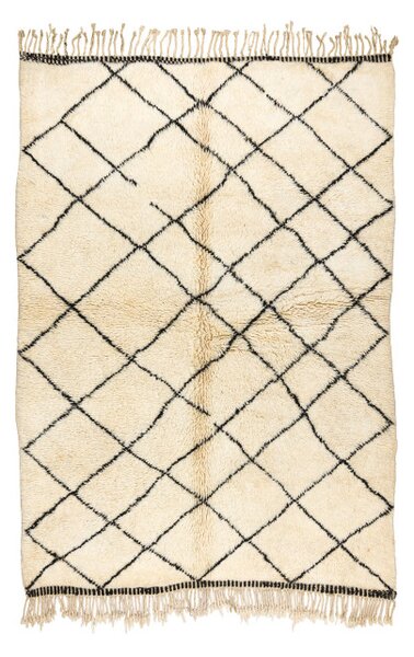 Ručně tkaný vlněný koberec BERBER MR1943 Beni Mrirt berber károvaný, béžový / černý