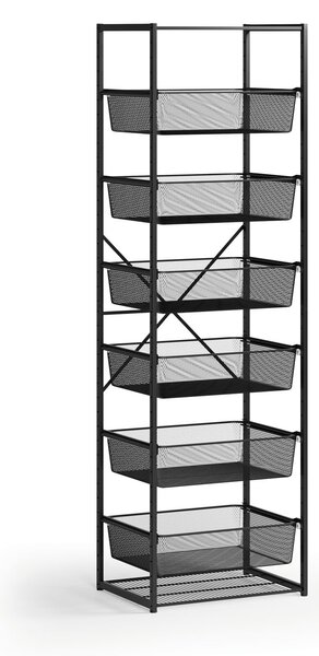 Otevřený košový regál, 6x koš s jemným sítem, TYP V, 600 x 460 x 2020 mm, černá