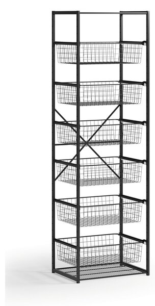 Otevřený košový regál, 6x koš, TYP VI, 600 x 460 x 2020 mm, černá