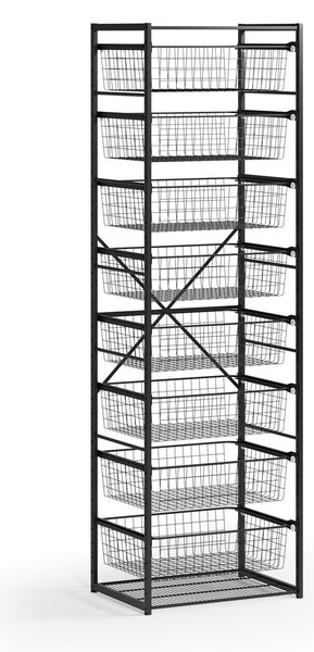 Otevřený košový regál, 8x koš, TYP VII, 600 x 460 x 2020 mm, černá