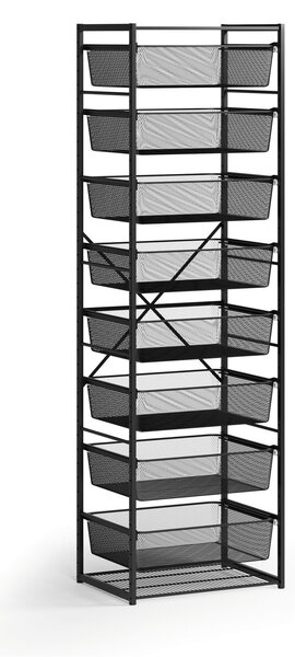 Otevřený košový regál, 8x koš s jemným sítem, TYP VIII, 600 x 460 x 2020 mm, černá