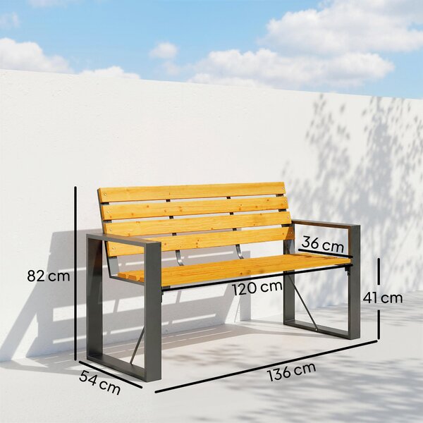 Outsunny 2místná zahradní lavice — 136 × 54 × 82 cm (přírodní dřevo) | Aosom