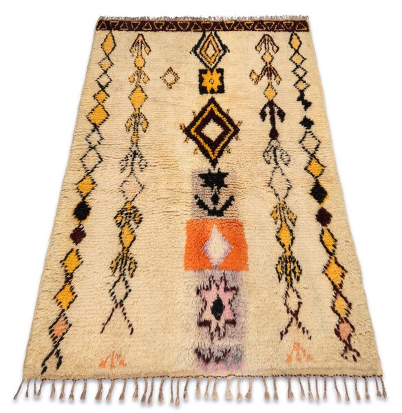 Ručně tkaný vlněný koberec BERBER BJ1005 Boujaad berber Boho, béžový / žlutý