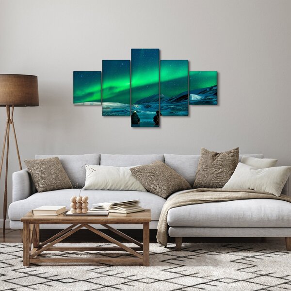 Obraz lidí u polární záře (125x70 cm)