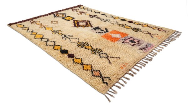 Ručně tkaný vlněný koberec BERBER BJ1005 Boujaad berber Boho, béžový / žlutý