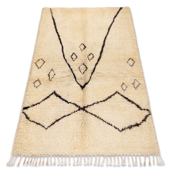 Ručně tkaný vlněný koberec BERBER BJ1124 Boujaad berber Boho, béžový / černý