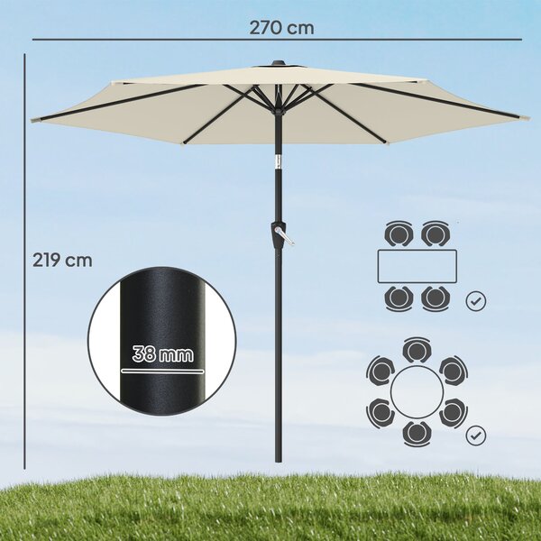 Outsunny naklápěcí zahradní slunečník 270 cm s klikou, UPF 50+ — odolný tržní slunečník pro zahradu, balkon a terasu | Aosom