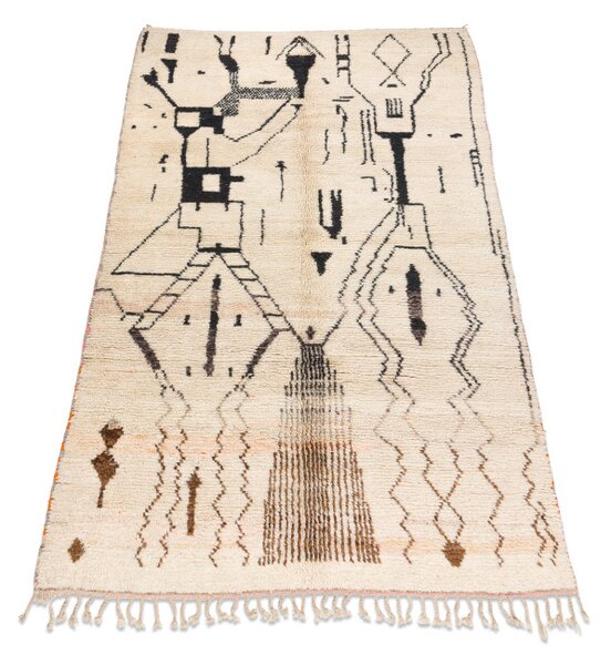 Ručně tkaný vlněný koberec BERBER BJ1077 Boujaad berber Boho, béžový / černý