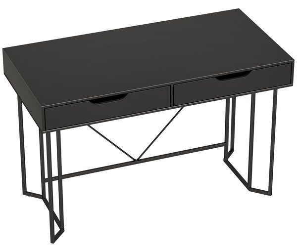 HOMCOM psací stůl s 2 zásuvkami, moderní kovový rám pro domácí kancelář a ložnici — 120 x 60 x 77 cm, černý | Aosom