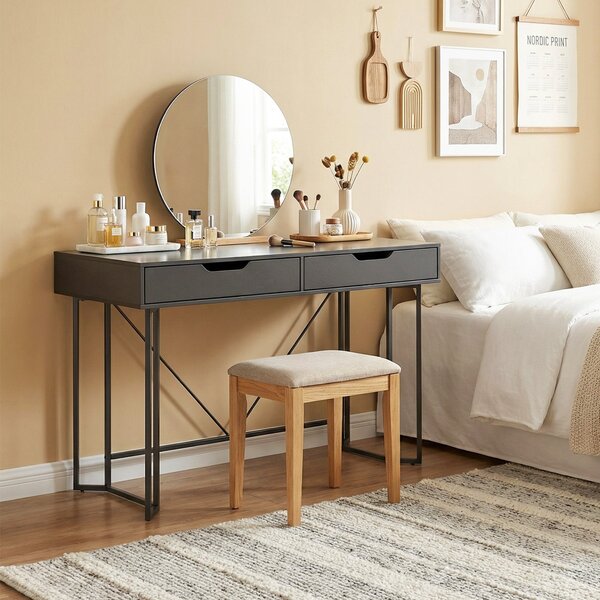HOMCOM psací stůl s 2 zásuvkami, moderní kovový rám pro domácí kancelář a ložnici — 120 x 60 x 77 cm, černý | Aosom
